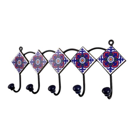 White Red Floral Tiles Hooks